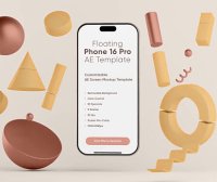 AE轻奢时尚三维图形iPhone手机高级展示动画模板 Floating Phone 16 Pro Screen Mockup Template
