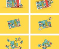 拼图益智玩具包装盒PS样机效果图展示VI智能贴图提案设计素材模版9款