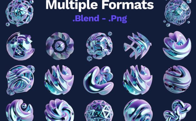 Blender抽象3D几何艺术球体金属球装饰模型PNG免扣设计素材20款