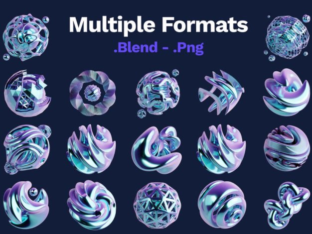 Blender抽象3D几何艺术球体金属球装饰模型PNG免扣设计素材20款