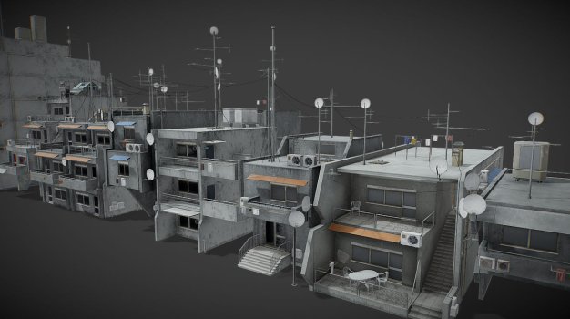 Blender末日复古建筑基建3D模型资产 Old Dystopic Buildings set 3D model