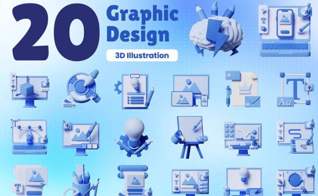Blender笔尺画板画笔学习图标绘画工具3D模型PNG免抠设计素材源文件20款