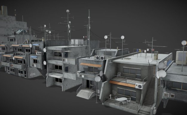 Blender末日复古建筑基建3D模型资产 Old Dystopic Buildings set 3D model