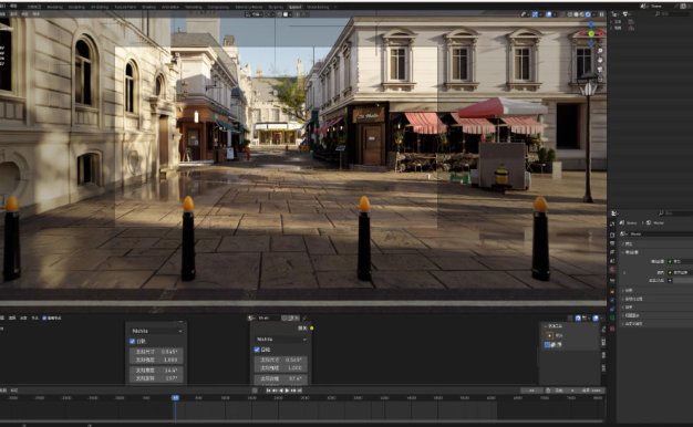 Blender欧式商业步行街街道咖啡店鲜花店场景渲染工程文件带贴图