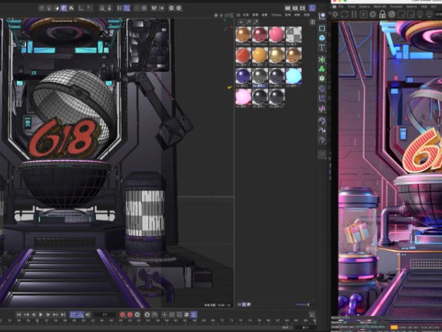 C4D赛博朋克618礼物扭蛋科技电商促销背景OC渲染三维模型场景工程