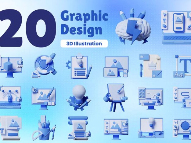Blender笔尺画板画笔学习图标绘画工具3D模型PNG免抠设计素材源文件20款