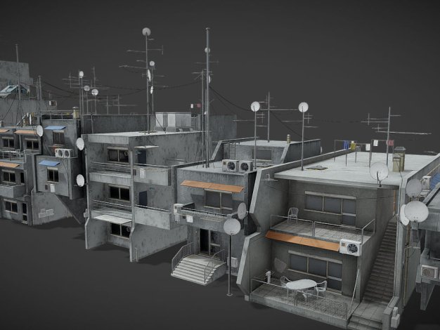 Blender末日复古建筑基建3D模型资产 Old Dystopic Buildings set 3D model