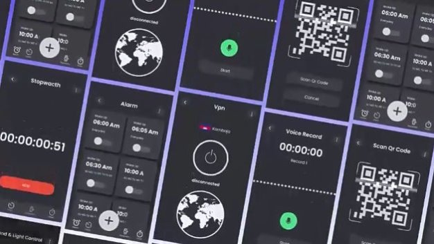 AE简洁黑色主题手机UI界面扫码动画模板 Dark theme mobile UI