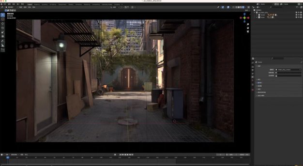 Blender城市老街区胡同巷子口3D模型建筑场景工程源文件素材带贴图