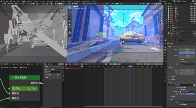 Blender日本动漫风格街道漫画二次元卡通小镇道路汽车动画视频3D模型场景
