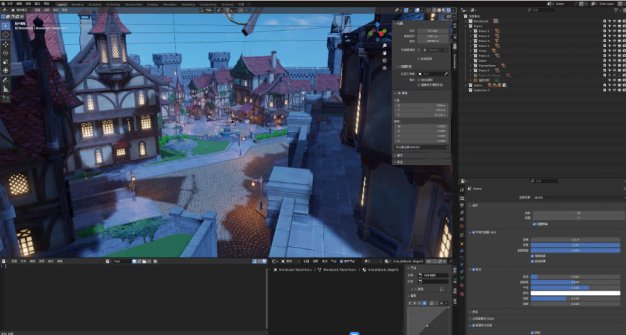 Blender原神游戏蒙德城中世纪风格主城卡通游戏建筑3D模型场景素材