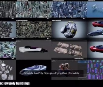 Blender/C4D未来科幻楼房建筑群飞行汽车交通工具3D模型