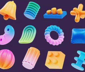 Blender/C4D抽象几何装饰FDX三维模型PNG免抠图标设计素材28款