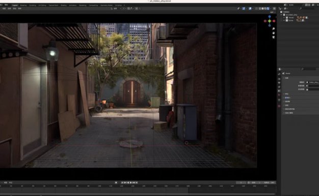 Blender城市老街区胡同巷子口3D模型建筑场景工程源文件素材带贴图