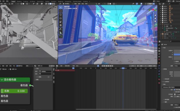 Blender日本动漫风格街道漫画二次元卡通小镇道路汽车动画视频3D模型场景
