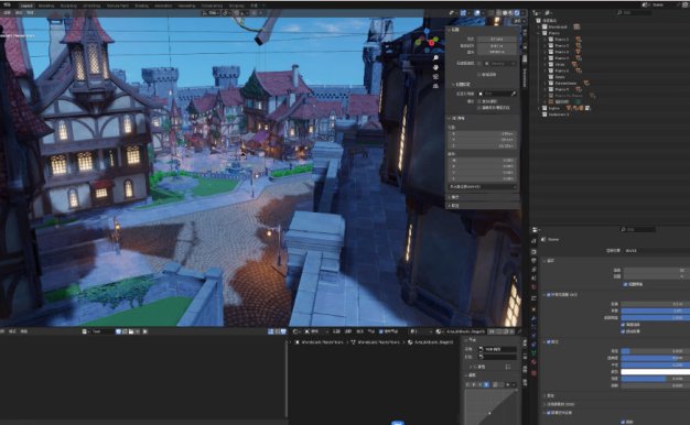 Blender原神游戏蒙德城中世纪风格主城卡通游戏建筑3D模型场景素材