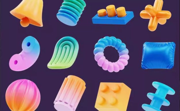 Blender/C4D抽象几何装饰FDX三维模型PNG免抠图标设计素材28款