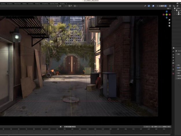 Blender城市老街区胡同巷子口3D模型建筑场景工程源文件素材带贴图