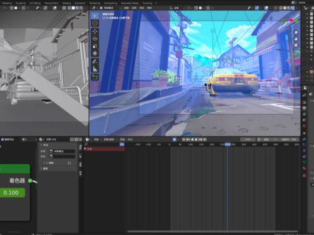 Blender日本动漫风格街道漫画二次元卡通小镇道路汽车动画视频3D模型场景
