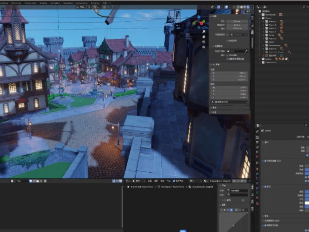 Blender原神游戏蒙德城中世纪风格主城卡通游戏建筑3D模型场景素材