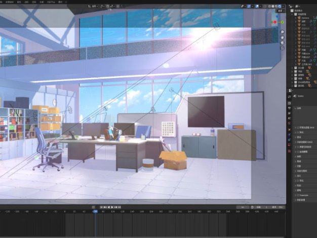 Blender卡通二次元办公室电脑文件柜黑板3D模型场景工程源文件