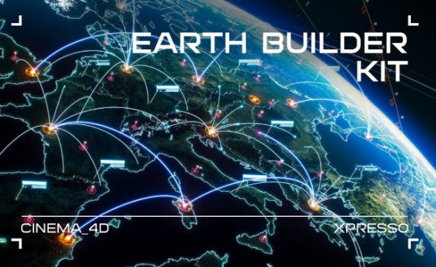 C4D宣传片地球连线动画预设资产插件 Earth Builder Kit – Cinema 4D Xpresso