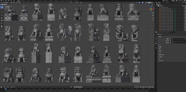 Blender石狮子守门兽神兽麒麟貔貅雕像3D模型素材40款