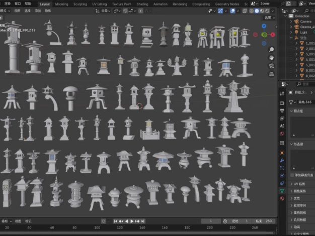 Blender/C4D古灯石灯户外灯石柱古建筑地灯草灯模型3D素材92款