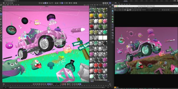 C4D卡通水母幻影越野车奇幻紫世界3D模型OC渲染场景工程文件素材