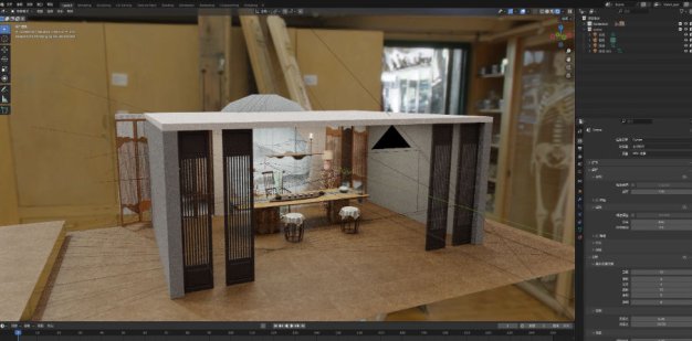 Blender/3ds Max新中式国风室内茶桌椅子禅意3D模型场景工程文件素材