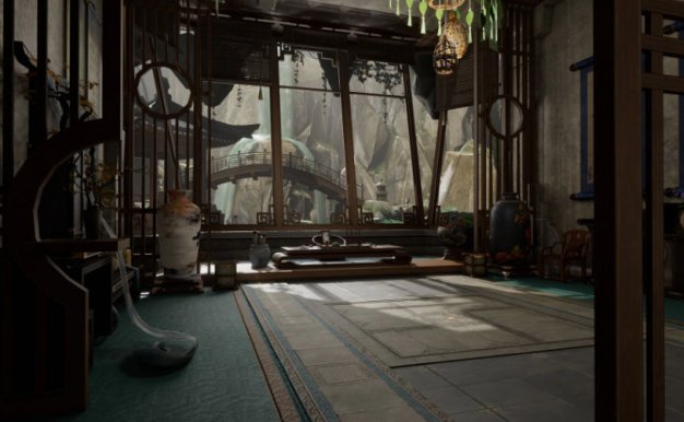 Blender古风深山纳凉洞庭房屋中式建筑山水3D模型场景文件设计素材