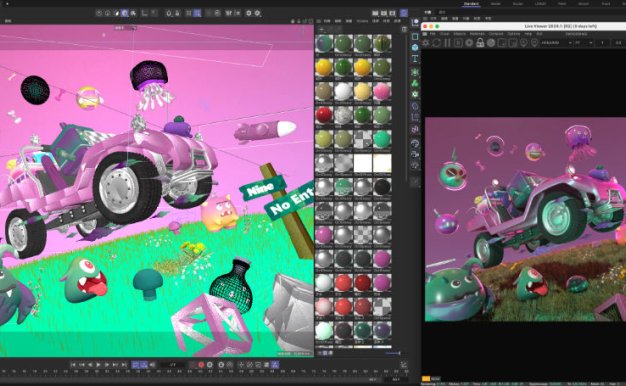 C4D卡通水母幻影越野车奇幻紫世界3D模型OC渲染场景工程文件素材