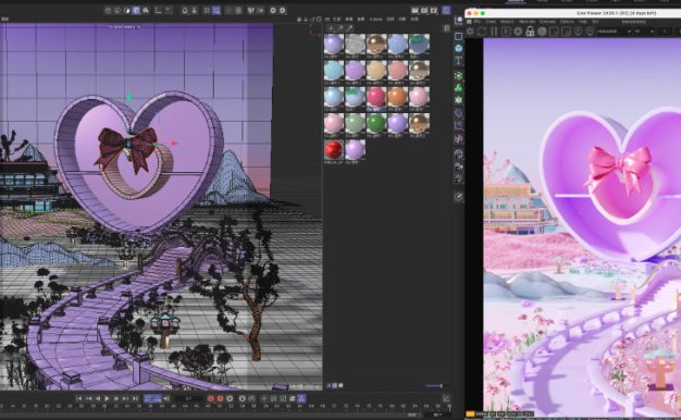 C4D七夕情人节粉紫色爱心礼盒鹊桥OC渲染三维模型场景工程源文件