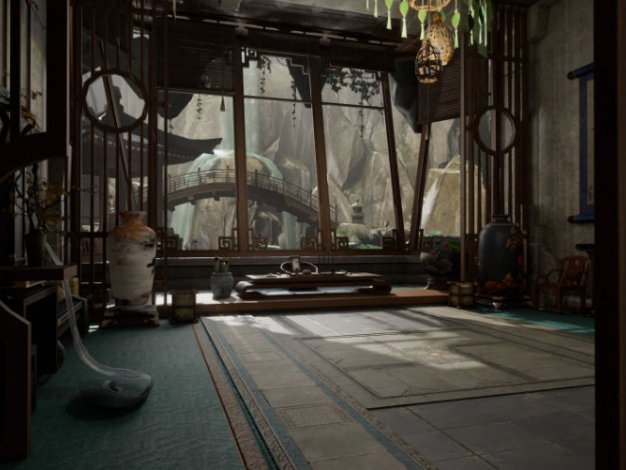 Blender古风深山纳凉洞庭房屋中式建筑山水3D模型场景文件设计素材