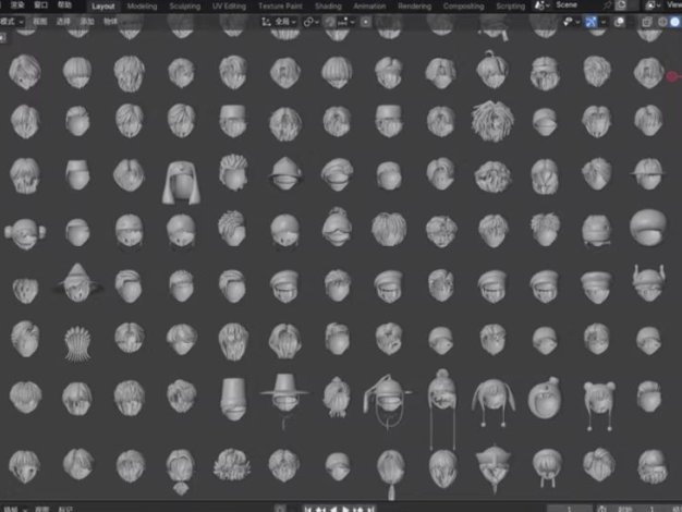 Blender/C4D/3ds Max角色卡通头发人物动漫短发模型素材210款