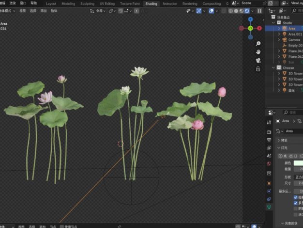 Blender荷花莲花青莲荷叶水培植物3D模型素材带贴图3款