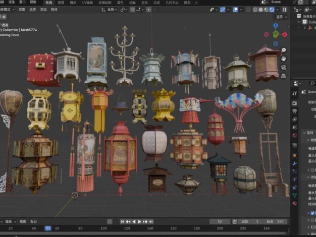 Blender/C4D中式传统花灯笼复古宫灯吊灯灯饰3D模型素材28款