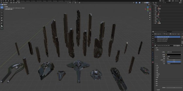Blender/C4D外星科幻宇宙飞船金属朋克墙体建筑3D模型素材28款